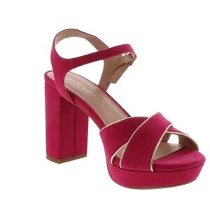 Jellypop Ebele Pink Suede Gold Trim Strappy Chunky Heels - 7.5